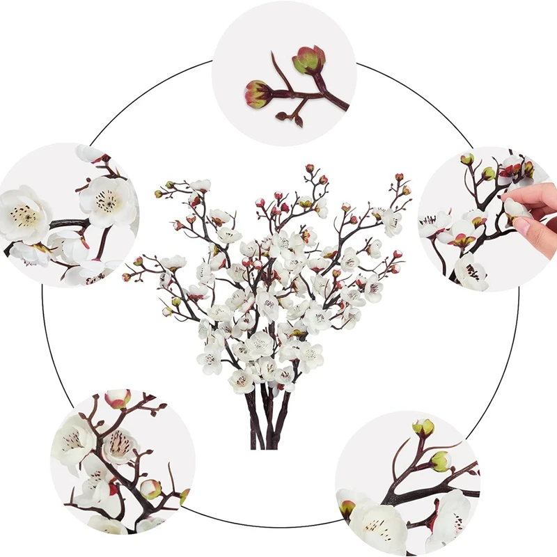 1pc Artificial Flowers Spring Plum Blossom Peach Branch Silk Flowers Home Wedding Party Decoration Christmas Wreaths Accessories