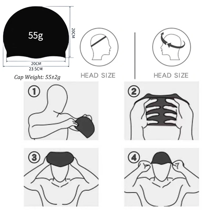 55g Silicone Swimming Cap Men Women Swim Pool Water Sport Diving Bathing Long Hair Waterproof Large Size Caps Hat for Adults New