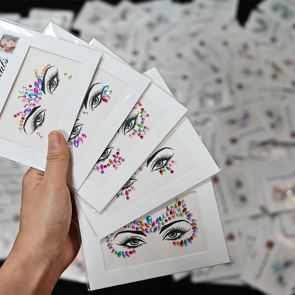 5Pcs Mermaid Face Jewels Gems Rhinestones Rave Eyes Body Temporary Sticker Crystal Face Stickers Decorations for Women & Girl **