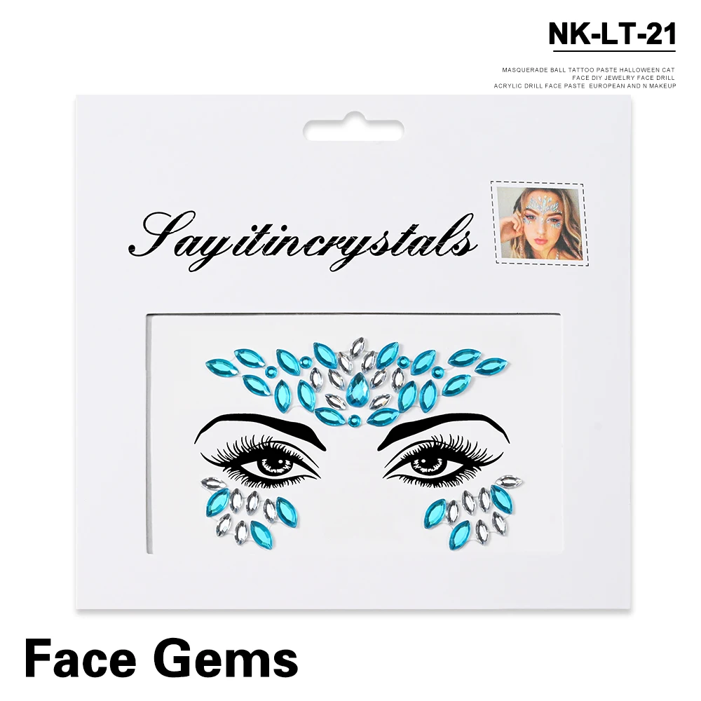 5Pcs Mermaid Face Jewels Gems Rhinestones Rave Eyes Body Temporary Sticker Crystal Face Stickers Decorations for Women & Girl **