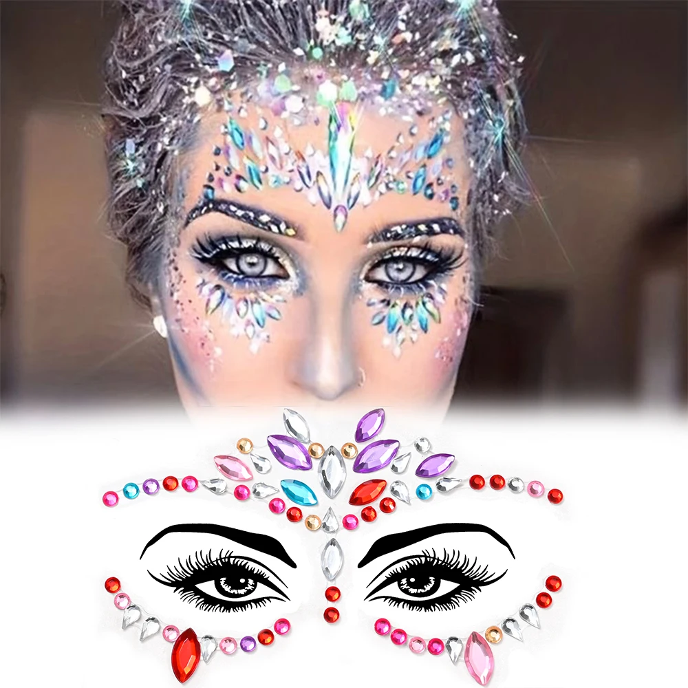 5Pcs Mermaid Face Jewels Gems Rhinestones Rave Eyes Body Temporary Sticker Crystal Face Stickers Decorations for Women & Girl **