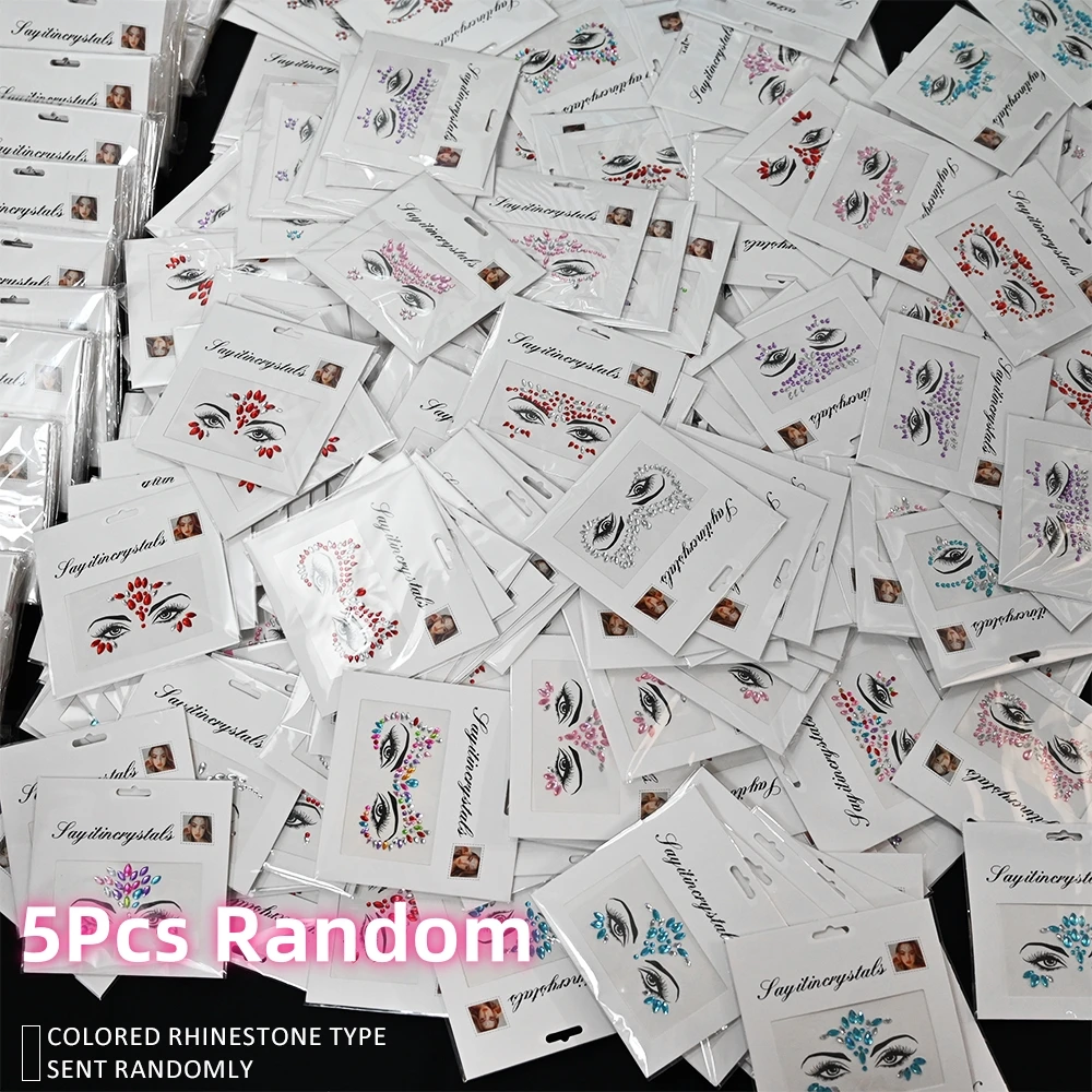 5Pcs Mermaid Face Jewels Gems Rhinestones Rave Eyes Body Temporary Sticker Crystal Face Stickers Decorations for Women & Girl **