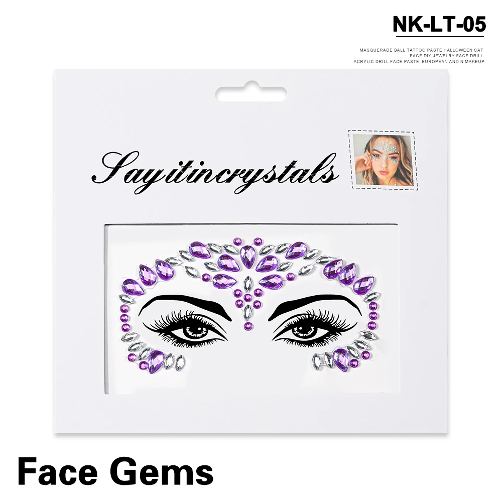 5Pcs Mermaid Face Jewels Gems Rhinestones Rave Eyes Body Temporary Sticker Crystal Face Stickers Decorations for Women & Girl **