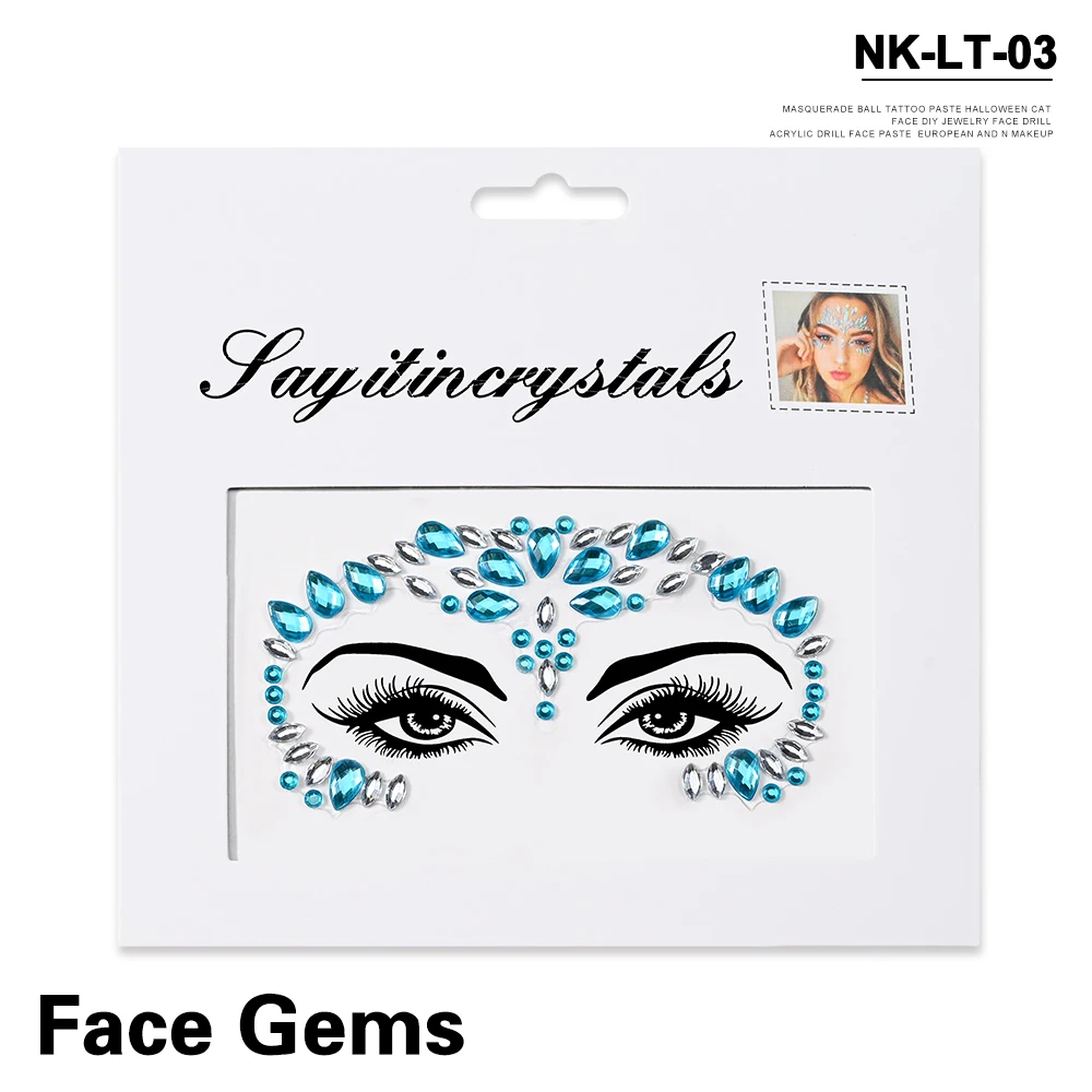 5Pcs Mermaid Face Jewels Gems Rhinestones Rave Eyes Body Temporary Sticker Crystal Face Stickers Decorations for Women & Girl **