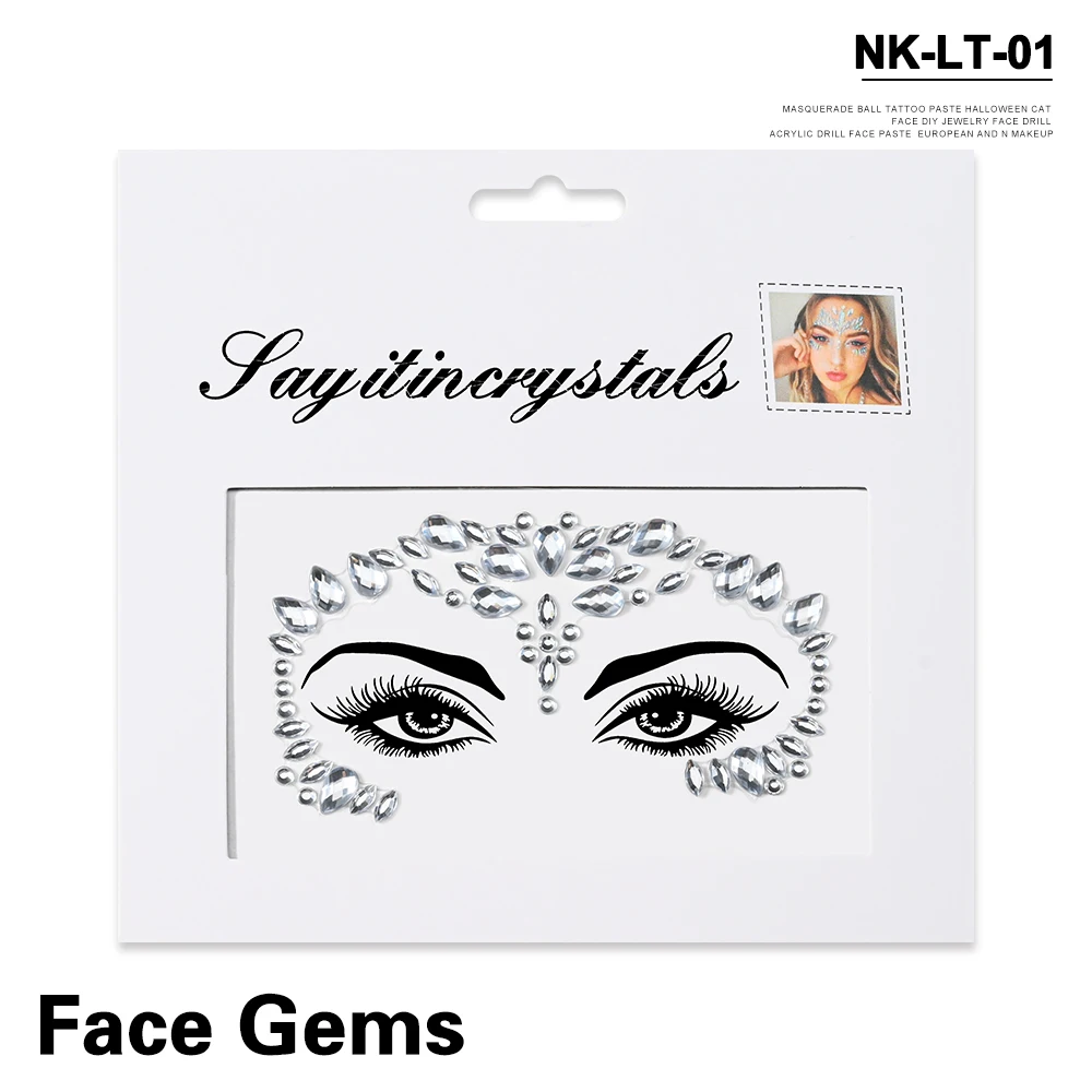5Pcs Mermaid Face Jewels Gems Rhinestones Rave Eyes Body Temporary Sticker Crystal Face Stickers Decorations for Women & Girl **