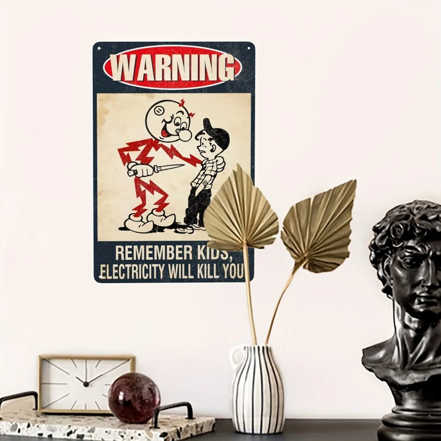 "Remember Electricity Will Kill You"Warning Tin Sign,Vintage Metal Sign for Home Men Cave Garage Bar Wall Decor