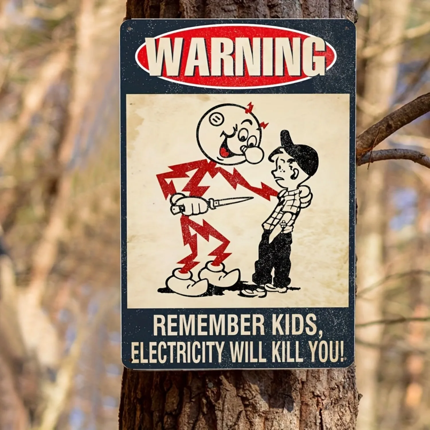"Remember Electricity Will Kill You"Warning Tin Sign,Vintage Metal Sign for Home Men Cave Garage Bar Wall Decor