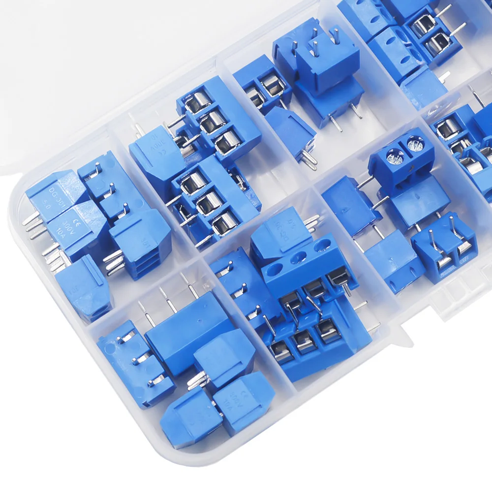 50Pcs/BOX Green Blue Pitch 5.0mm Straight Pin 2P 3P Screw PCB Terminal Block Connector 10A 300V 24-18AWG