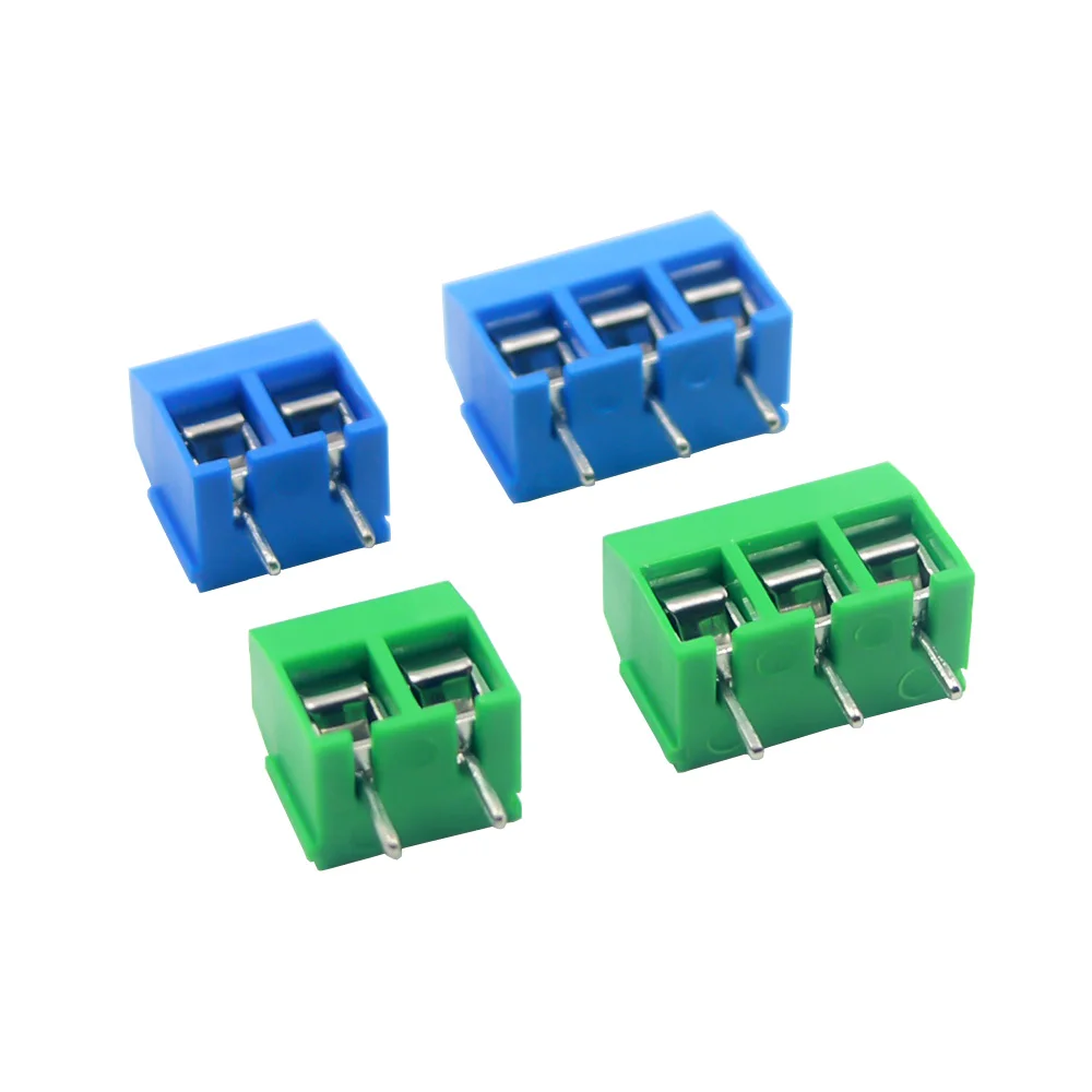 50Pcs/BOX Green Blue Pitch 5.0mm Straight Pin 2P 3P Screw PCB Terminal Block Connector 10A 300V 24-18AWG