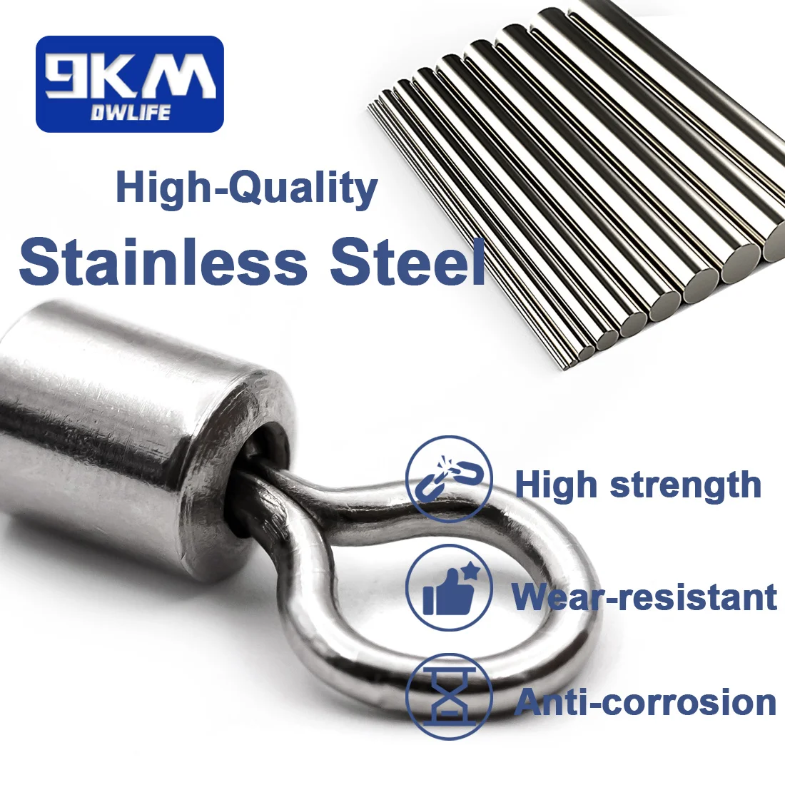 9KM Stainless Steel Swivels 25~100Pcs Barrel Swivels Fishing Rolling Swivel Lure Line Connector High Strength Fishing Tackle