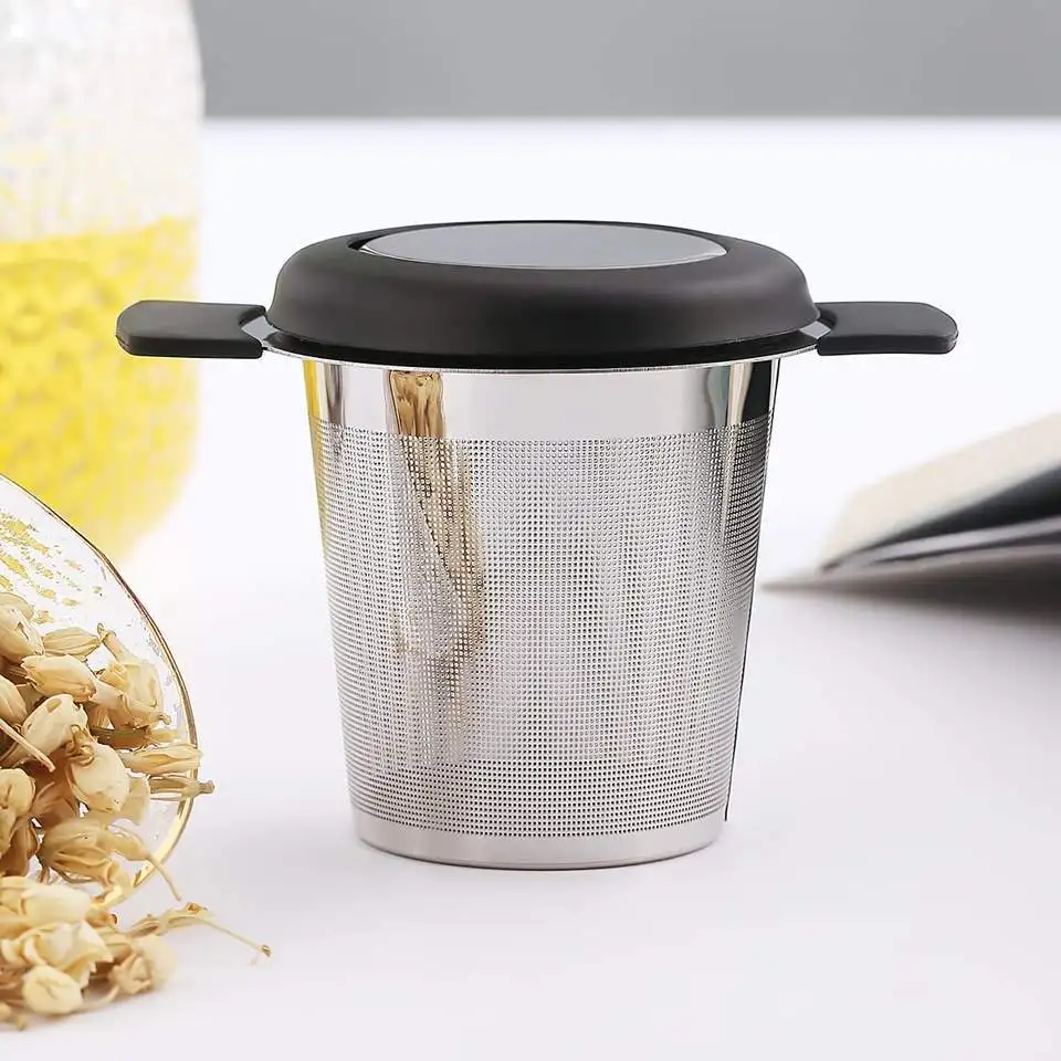 Stainless Steel Tea Filter with Double-Handle, Silicone Tea Filter, Double-Ear Tea Maker, Tea Partition