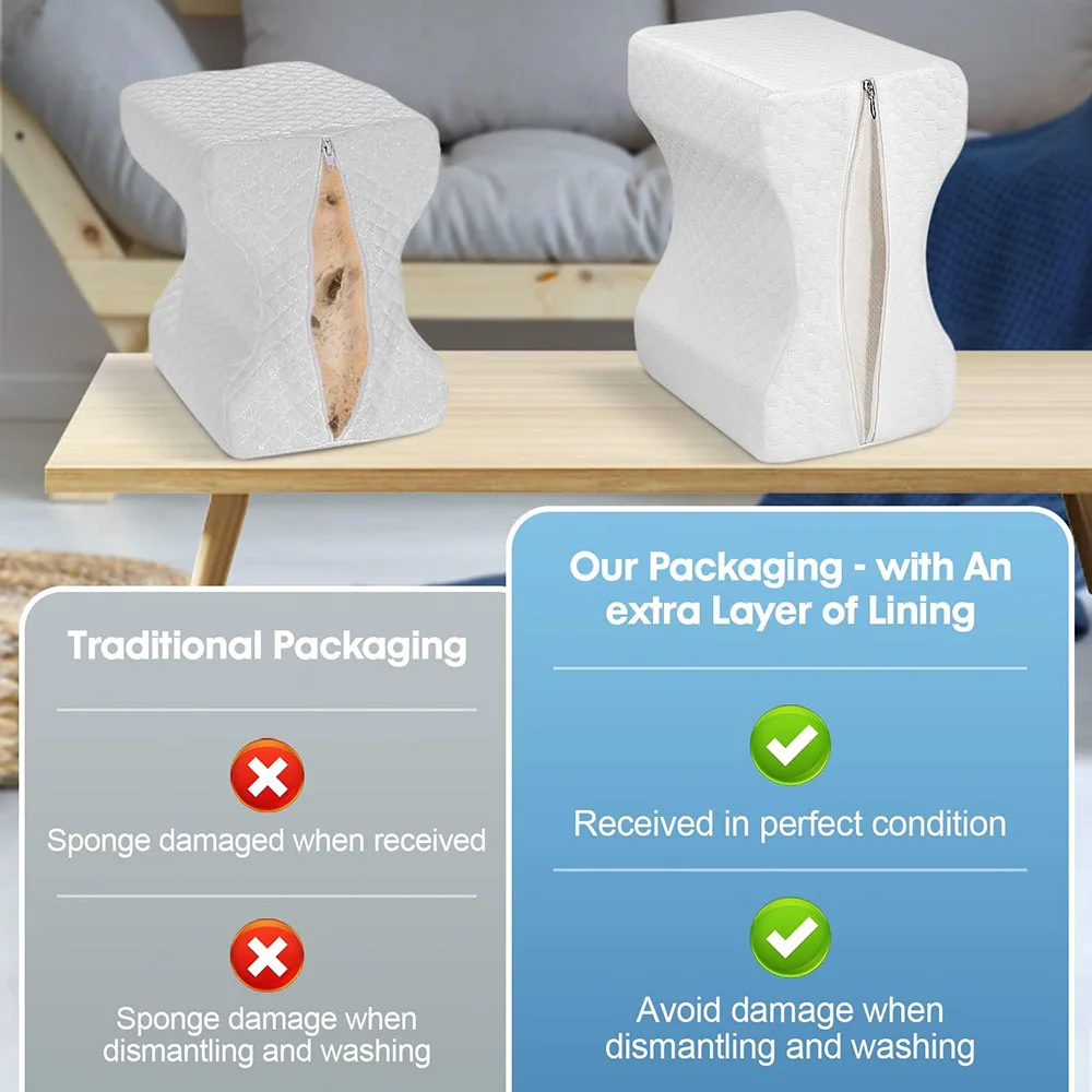 Leg Pillow, Side Pillow, Memory Foam Knee Pillow with Side Sleeping Belt, Leg Knee Pillow with Removable and Washable Cover