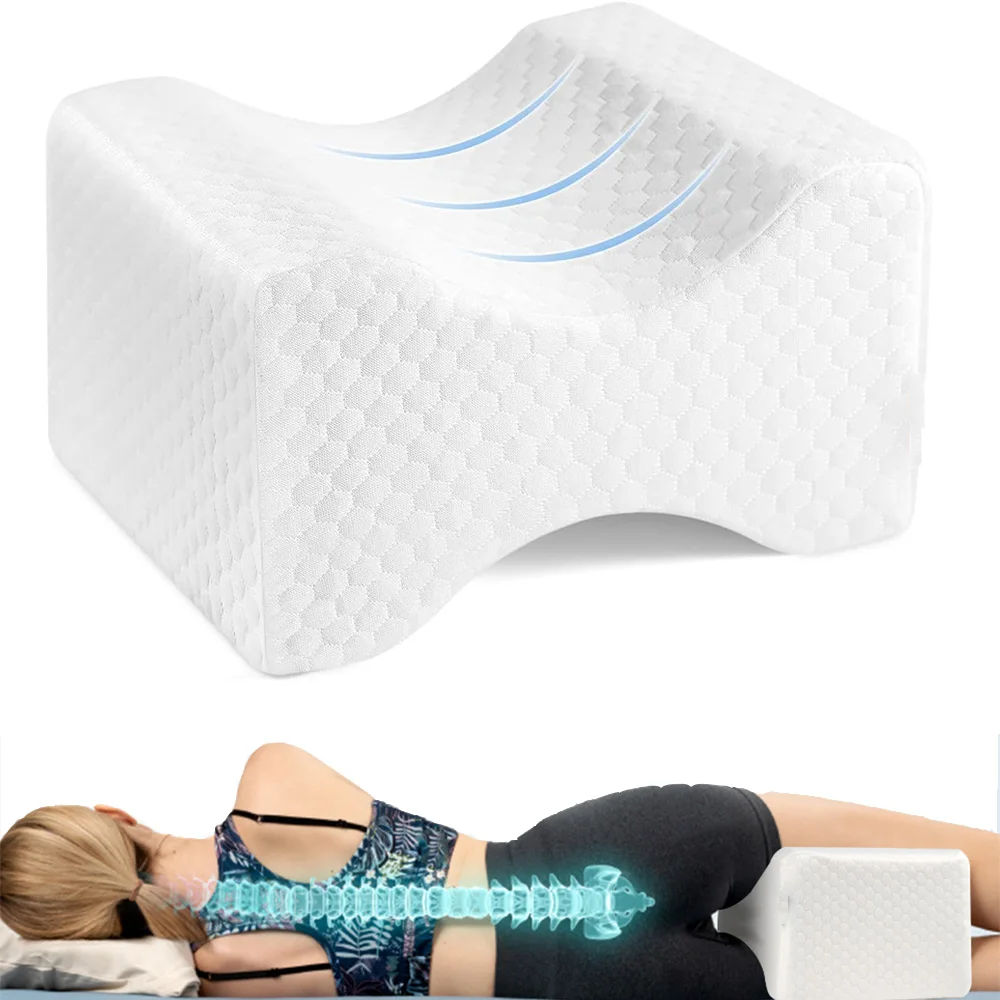 Leg Pillow, Side Pillow, Memory Foam Knee Pillow with Side Sleeping Belt, Leg Knee Pillow with Removable and Washable Cover