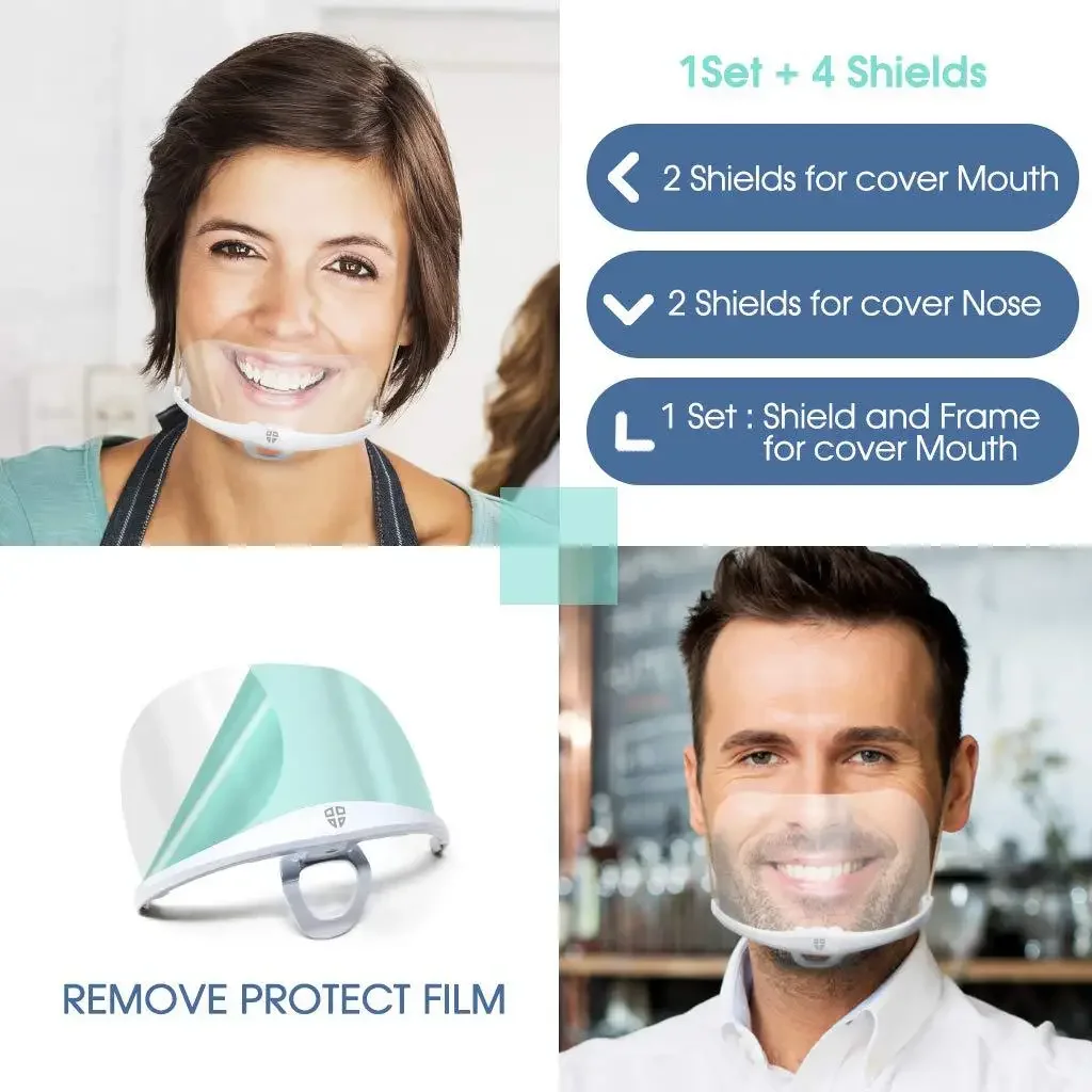 5Pcs Reusable Transparent Anti-fog Mask Shield Cover Restaurant School Plastic Anti-saliva Mouth Shield Beauty Tattoo Accessory