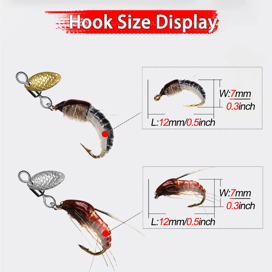 6Pcs Spinner Sequin Scud Nymph Scud Lure Fly for Trout Fishing Artificial Insect Bait Simulated Scud Worm Realistic Fishing L