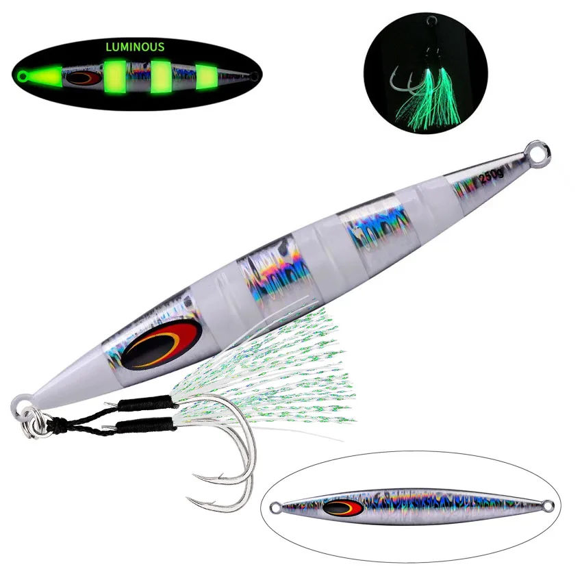 200g Long Casting Slow Sinking Fishing Lures Jigging Hard Wobblers Artificial Baits Luminous Vertical Fishing Lure Fishing Jig