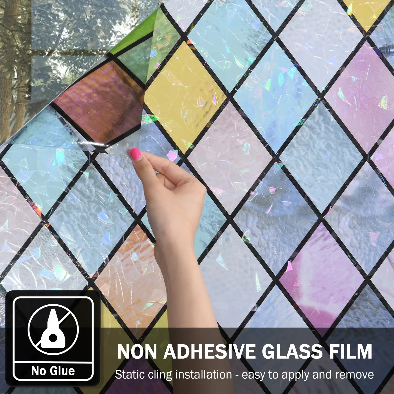 Stained Glass Window Film, Window Privacy Films, Colorful Lattice Window Tint, Rainbow Glass Decals Stickers for Home Anti UV