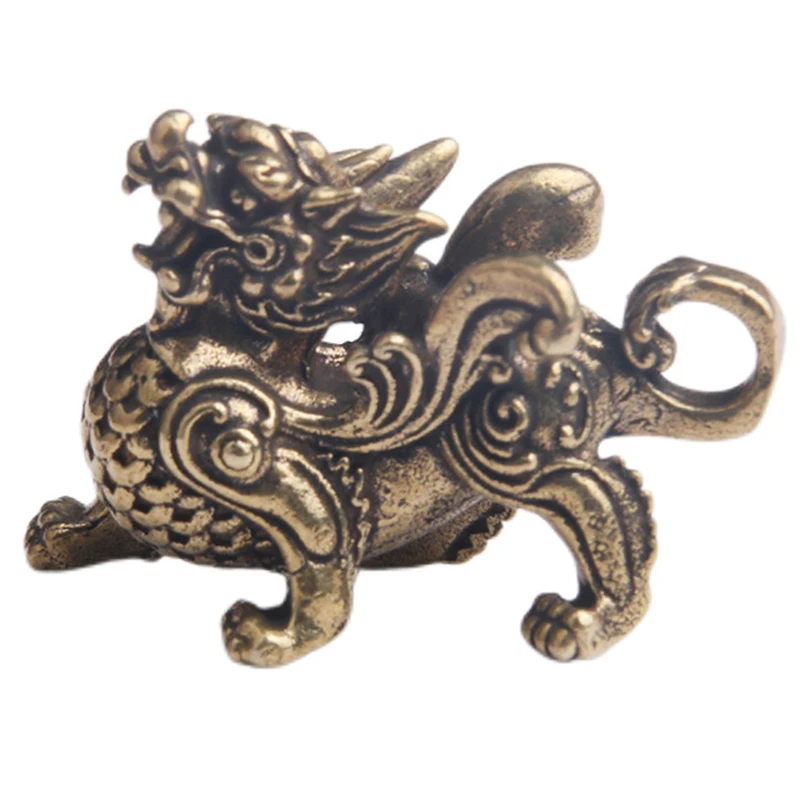 Kirin Feng Shui Ornament Pure Copper Unicorn Pendant Statue Figurine Kylinsculpture Wealth Brass Decor Chinese Pi Ornament