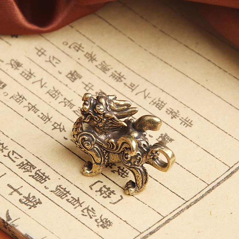 Kirin Feng Shui Ornament Pure Copper Unicorn Pendant Statue Figurine Kylinsculpture Wealth Brass Decor Chinese Pi Ornament