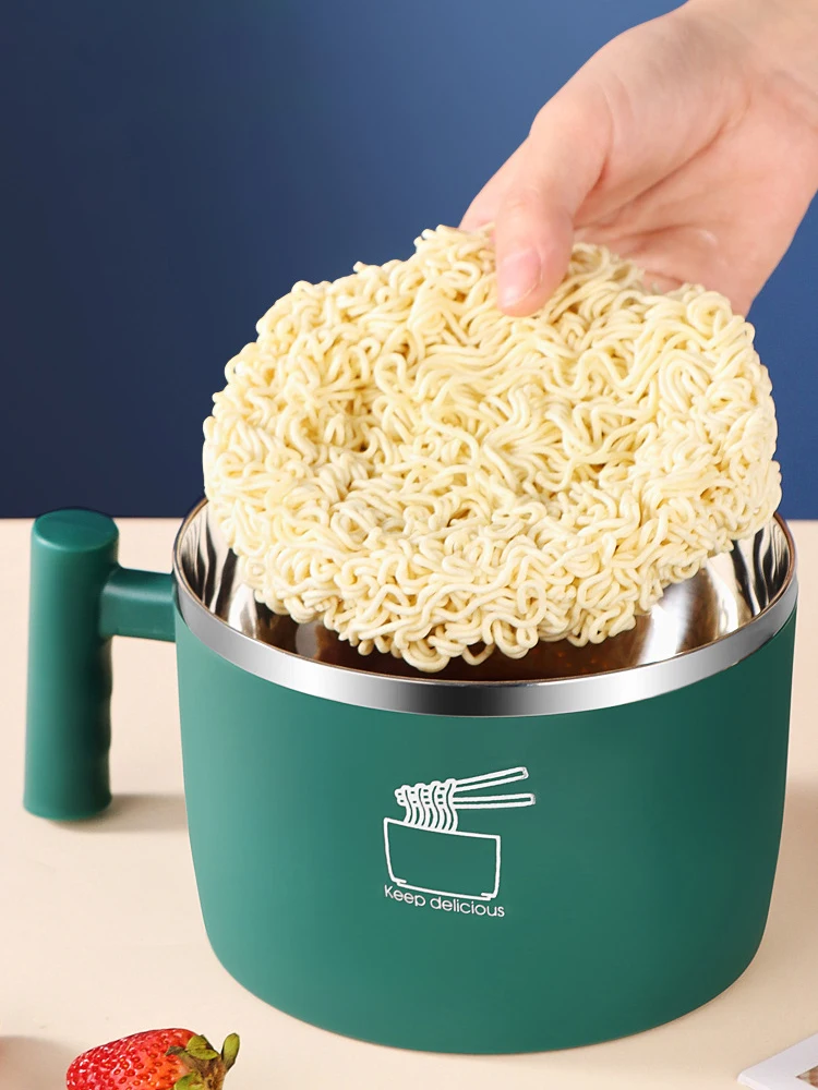 Stainless Steel Bowl With Lid For Instant Noodles Sealed And Portable Drain Bowl For Kitchen Utensils Instant Noodle Partner