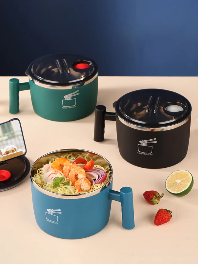 Stainless Steel Bowl With Lid For Instant Noodles Sealed And Portable Drain Bowl For Kitchen Utensils Instant Noodle Partner