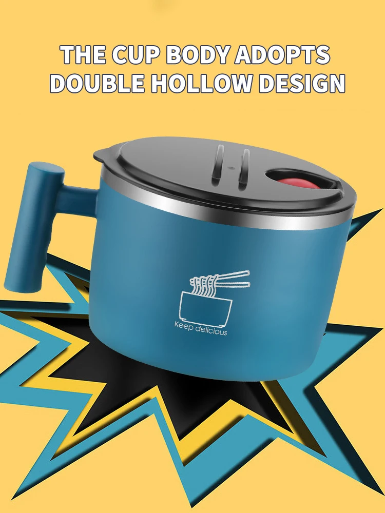 Stainless Steel Bowl With Lid For Instant Noodles Sealed And Portable Drain Bowl For Kitchen Utensils Instant Noodle Partner