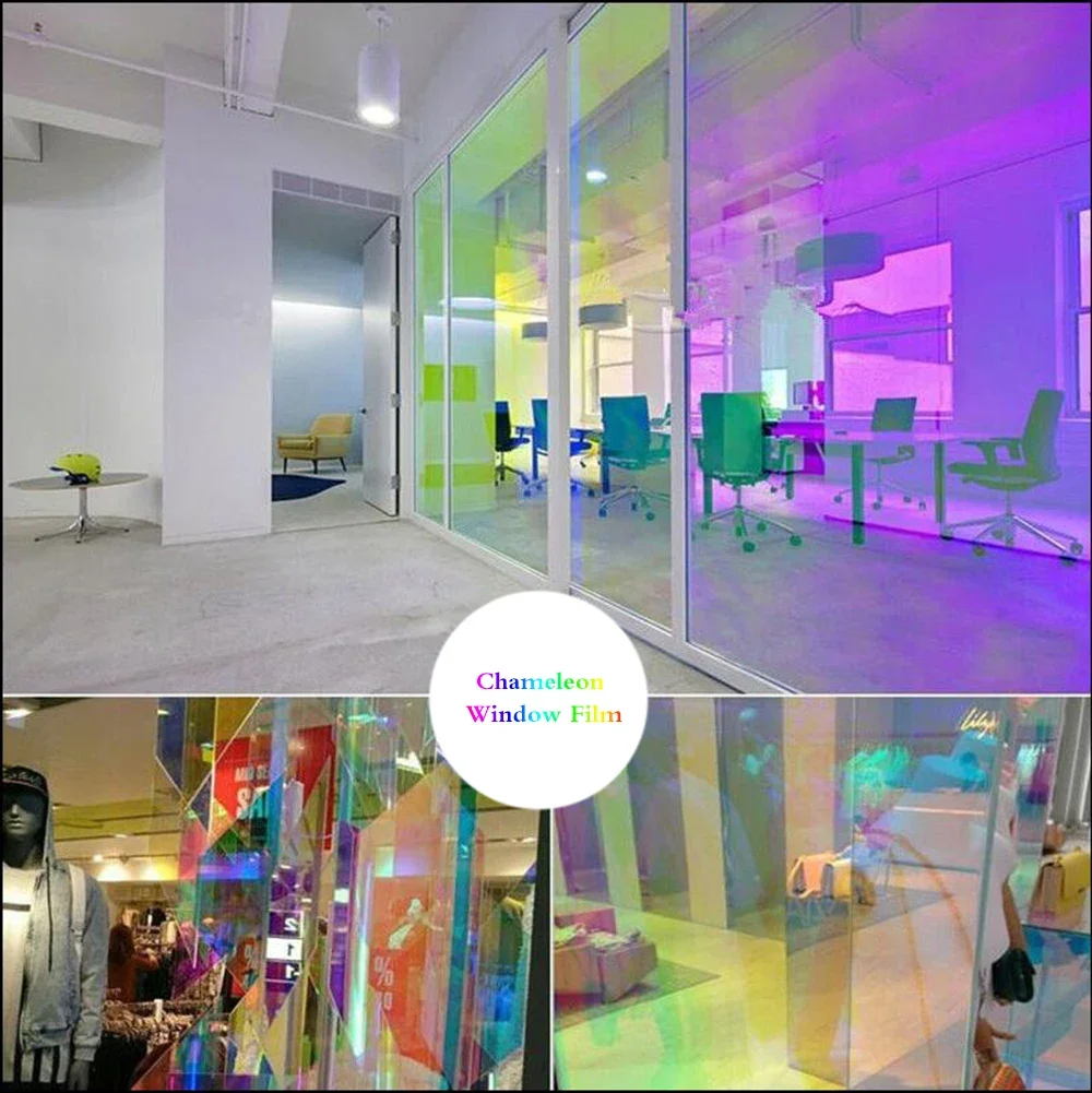 2/3/5M Iridescent Dichroic Glass Privacy Film Rainbow Holographic Window Film Chameleon Window Tint Self Adhesive Decoration