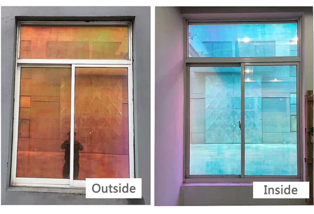 2/3/5M Iridescent Dichroic Glass Privacy Film Rainbow Holographic Window Film Chameleon Window Tint Self Adhesive Decoration