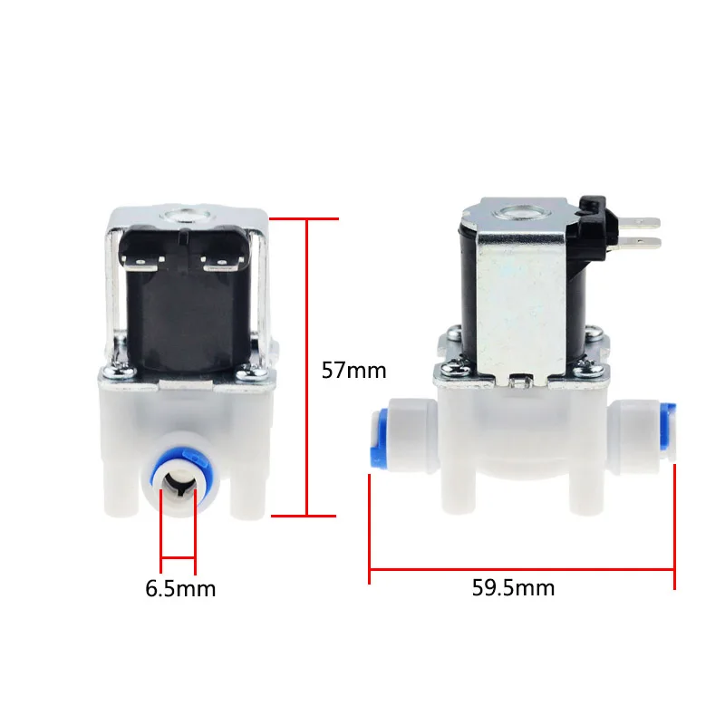 AC220V DC12V/24V Plastic Solenoid Valve 1/4'' Quick Contact Normally Closed Water Inlet Drain Valve