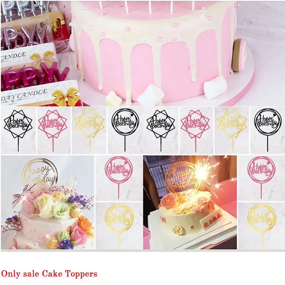10Pcs/set Multi Style Acrylic Happy Birthday Cake Topper Dessert Decoration