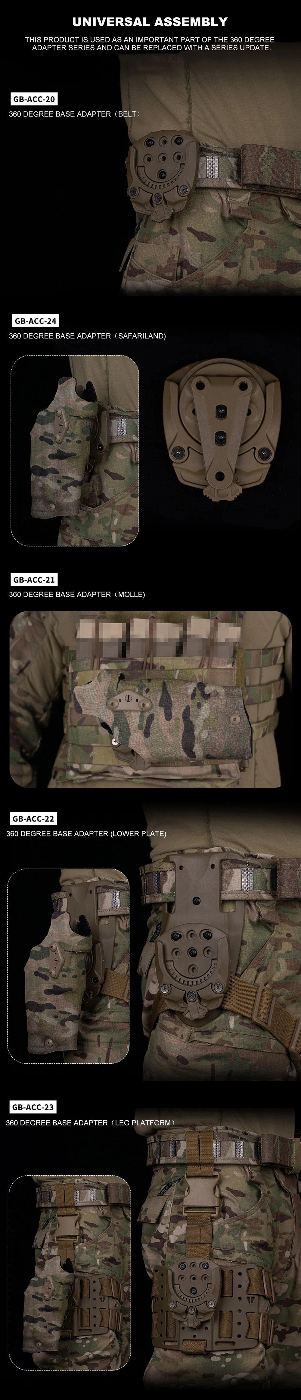 Tactical Holster Adapter 360 Degree Revolve Outdoor Hunting Holster Base Mounting Modular Airsoft Shooting Holster Accessories