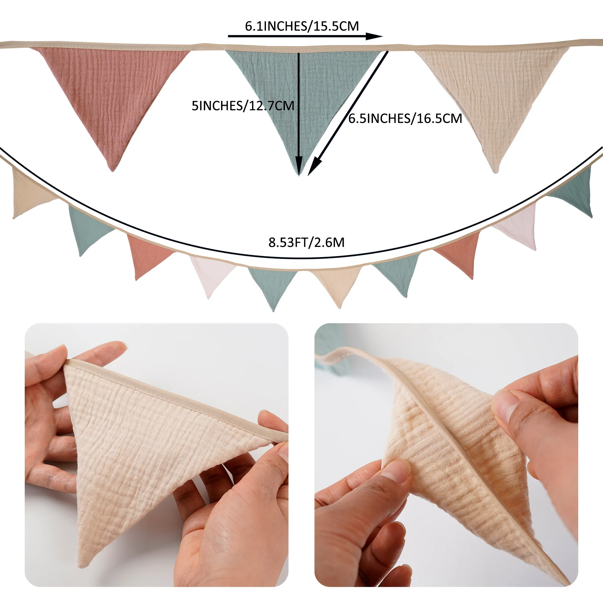 2.6M Nursery Fabric Bunting 10 Triangle Pennant Flags Party Decor Banner Home Baby Shower Carnival Garland