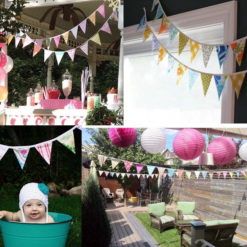 2.6M Nursery Fabric Bunting 10 Triangle Pennant Flags Party Decor Banner Home Baby Shower Carnival Garland