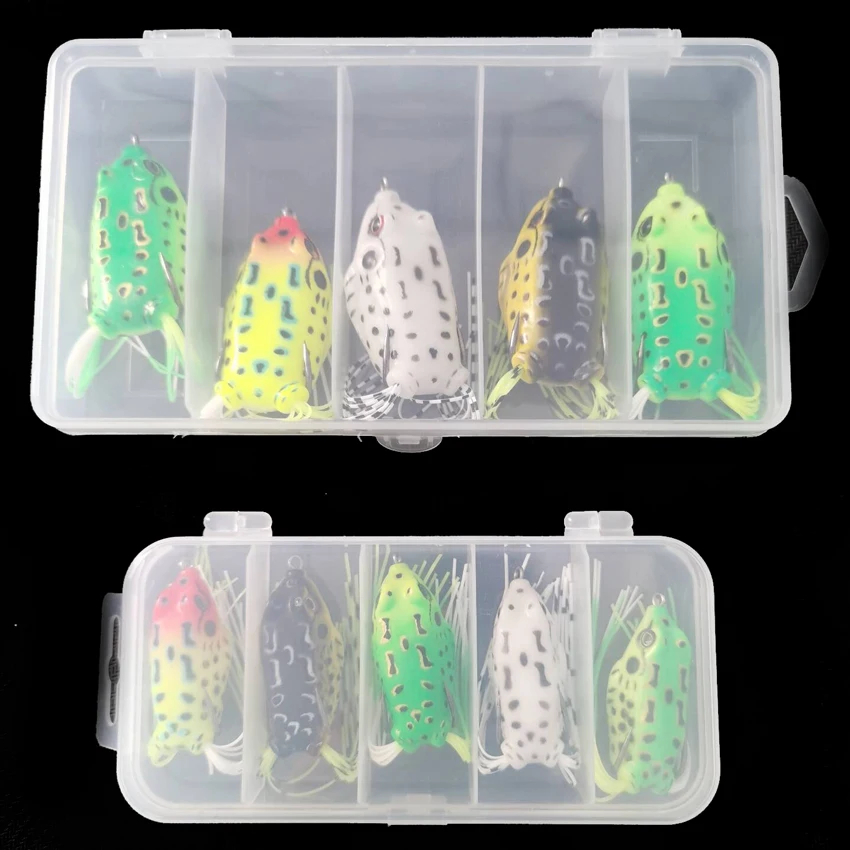 Aorace 5Pcs 6G 13G Frog Soft Lure Tube Bait Plastic Fishing Lure with Fishing Hooks Topwater Ray Frog Artificial 3D Eyes
