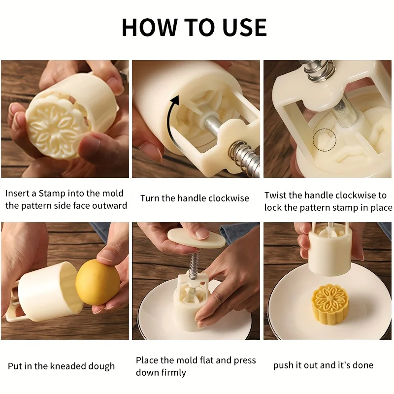 Mooncake Press Molds, Mid Autumn Festival Mooncake Mold Set 50g Flower Moon Cake Mold with 4Pcs Stamps