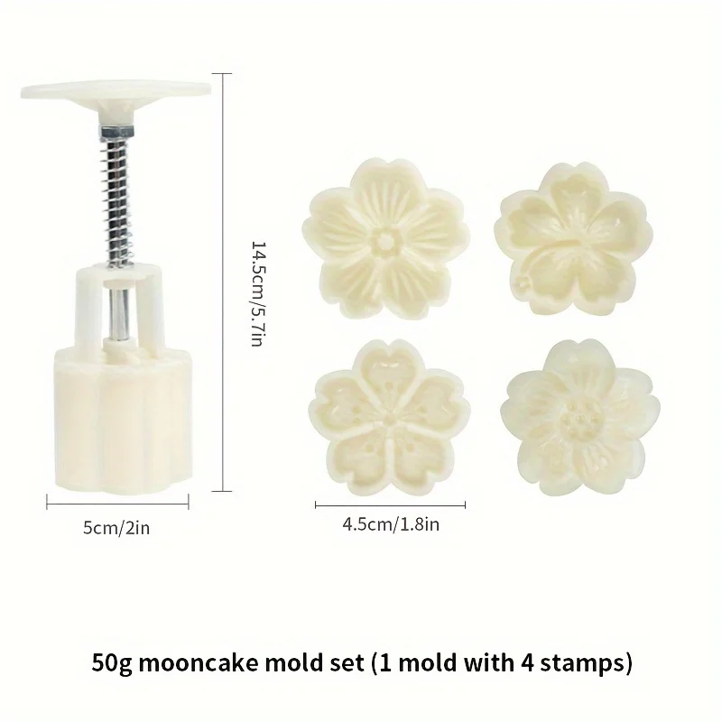 Mooncake Press Molds, Mid Autumn Festival Mooncake Mold Set 50g Flower Moon Cake Mold with 4Pcs Stamps