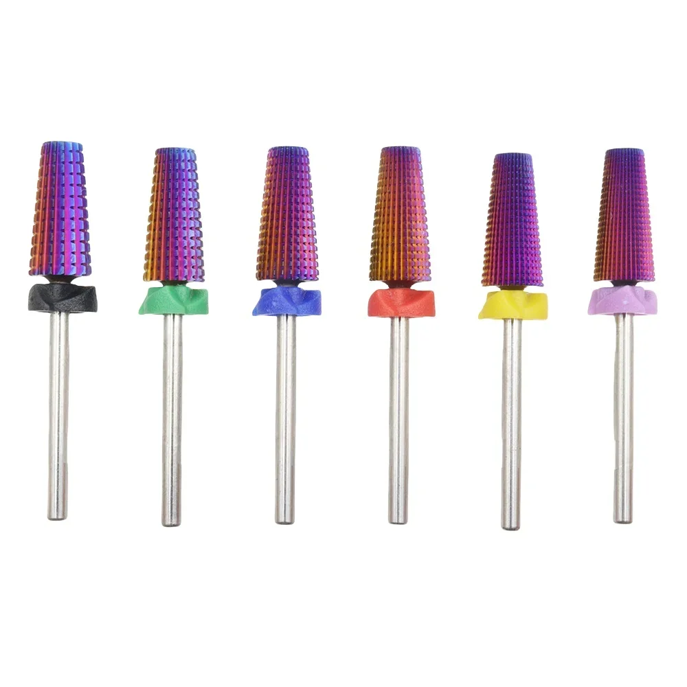 5-in-1 Purple Professional Tungsten Carbide Nail Drill Bits, Unscented Tapered Milling Cutters for Gel Acrylic Removal, Manicure