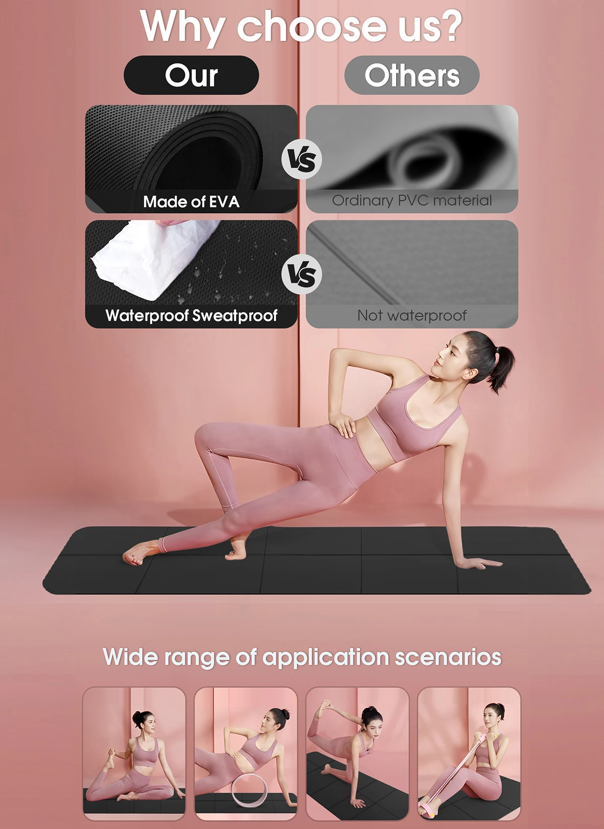 Yoga Mat Sports Fitness EVA Comfortable Foam 4mm Thick Yoga Mat Sports Yoga and Pilates Gymnastics Mat