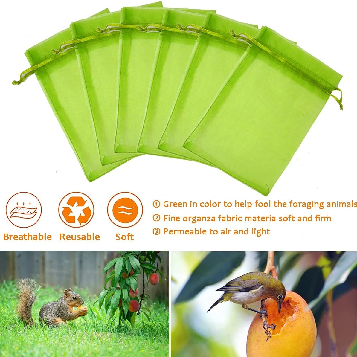 50/100Pcs Fruit Protection Netting Bags with Drawstring Reusable Grape Grow Bags Strawberry Cover Mesh Bags for Pest Control