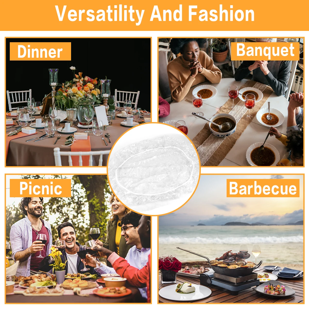 Round Tablecloth Elastic Transparent PVC Waterproof Oil-Proof Table Protector Cover Home Fitted Dinning Table Covers 3 Size