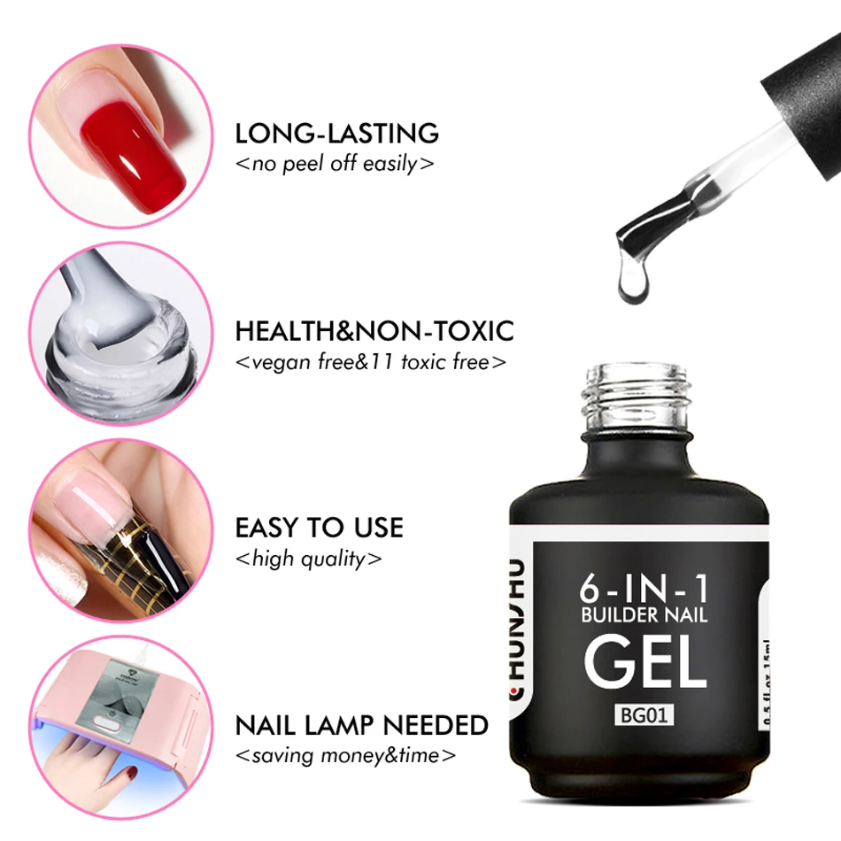 CHUNSHU TPO Free 6 IN 1 Extension UV Gel Polish In A Bottle Builder Nail Gel Rubber Base Coat Semi Permanent Nails Art 15ML