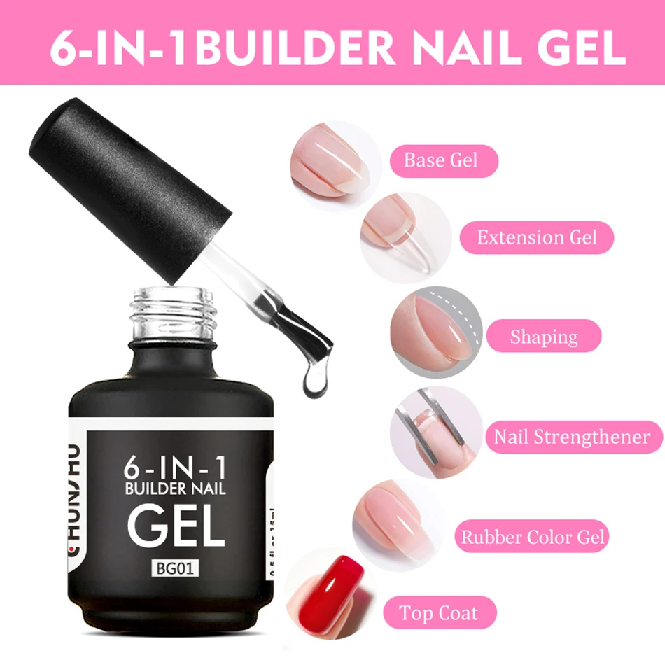 CHUNSHU TPO Free 6 IN 1 Extension UV Gel Polish In A Bottle Builder Nail Gel Rubber Base Coat Semi Permanent Nails Art 15ML