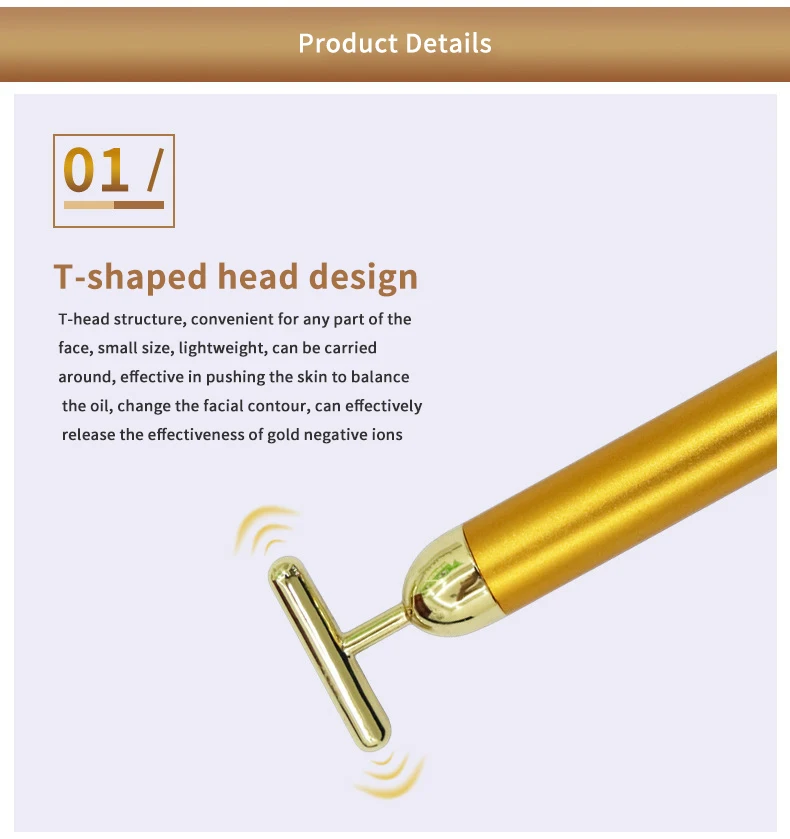 T-Shape Facial Massager Vibrating Beauty Bar 24K Electric Face Slimming Rod Golden Stick Tightening Skin Electric Massage Roller