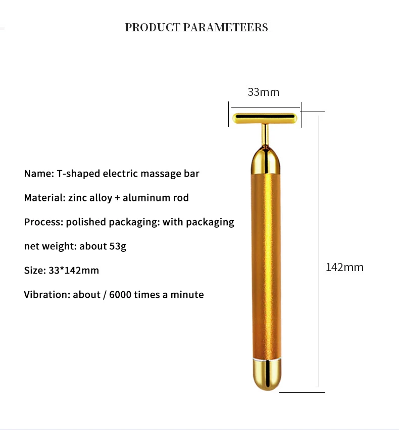 T-Shape Facial Massager Vibrating Beauty Bar 24K Electric Face Slimming Rod Golden Stick Tightening Skin Electric Massage Roller