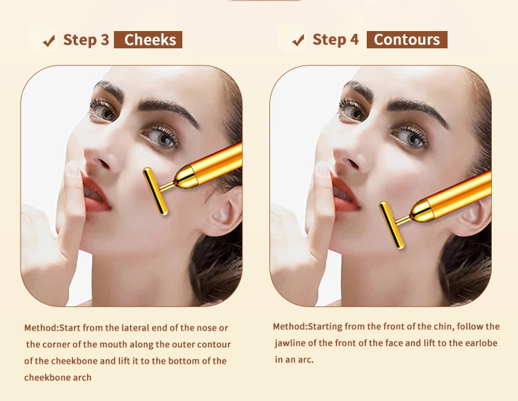 T-Shape Facial Massager Vibrating Beauty Bar 24K Electric Face Slimming Rod Golden Stick Tightening Skin Electric Massage Roller