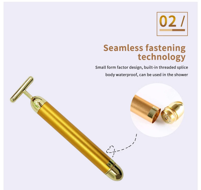T-Shape Facial Massager Vibrating Beauty Bar 24K Electric Face Slimming Rod Golden Stick Tightening Skin Electric Massage Roller