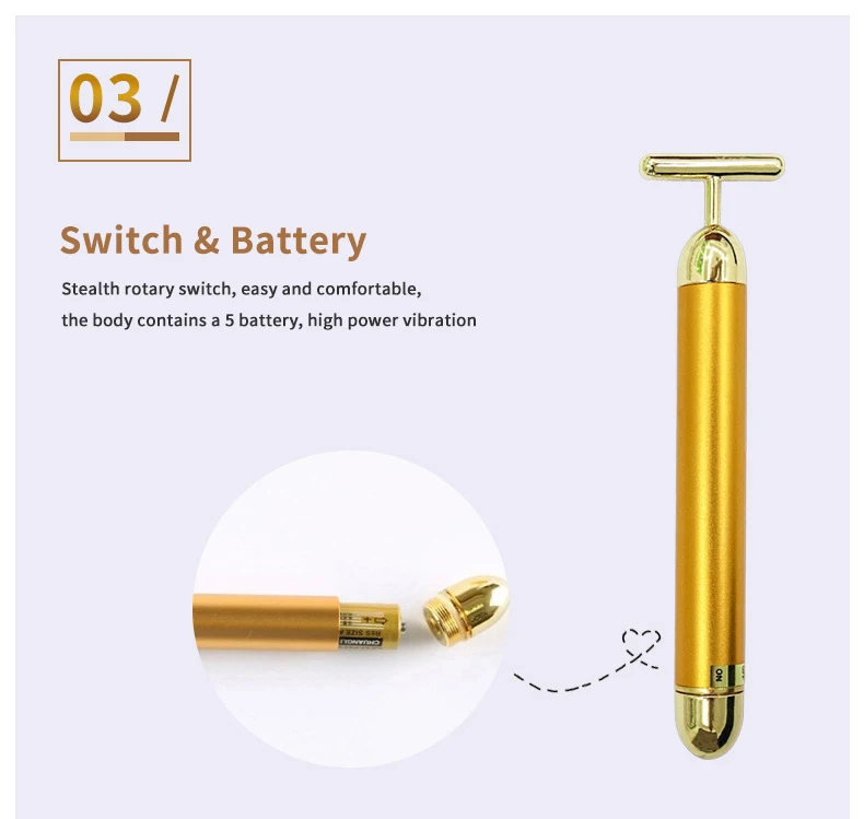 T-Shape Facial Massager Vibrating Beauty Bar 24K Electric Face Slimming Rod Golden Stick Tightening Skin Electric Massage Roller