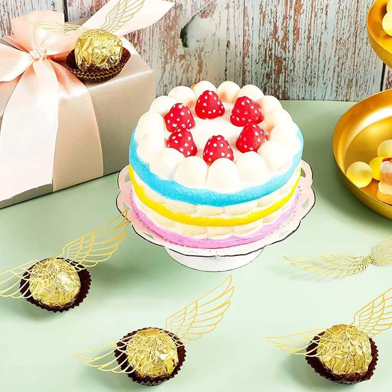50Pcs Gold Wings Chocolate Cake Party Decoration Wizard Topper Hollowed Wing Cupcake Toppers Snitch Wedding Decor Candy