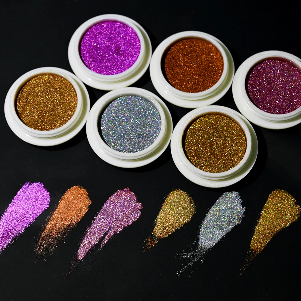 6 Colors Chrome Laser Nail Powder Holographic Mirror Glitter Pigment Silver/Gold Rub Dust Nail Gel Polish Supplies Chrome Powder