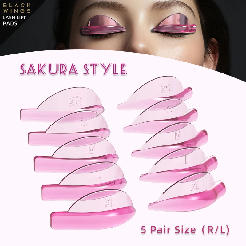 Pink 5pairsBlackwings Silicone Eyelash Perming Pad Lashes Rods Shield Lifting 3D Eyelash Curler Accessories Applicator Tools